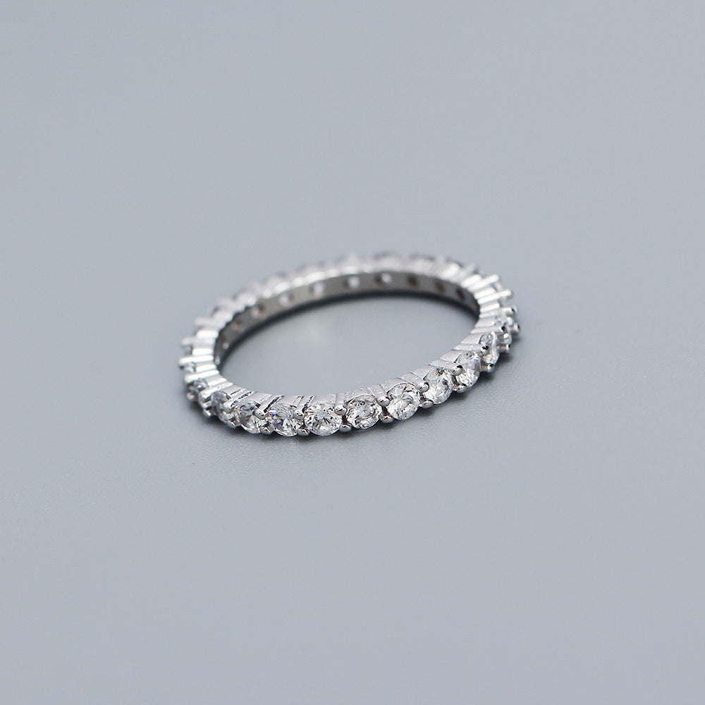 Casual Round CZ Lines 925 Sterling Silver Ring