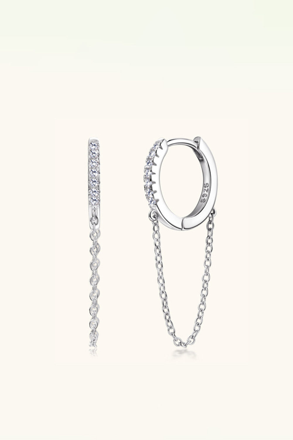 Moissanite Sterling Silver Huggie Earrings with Chain