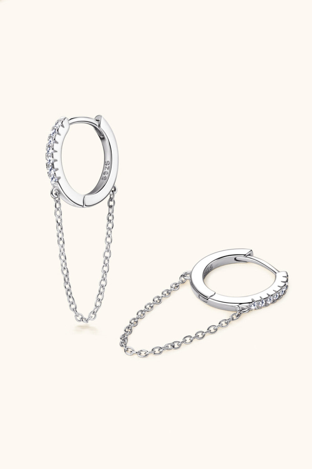 Moissanite Sterling Silver Huggie Earrings with Chain